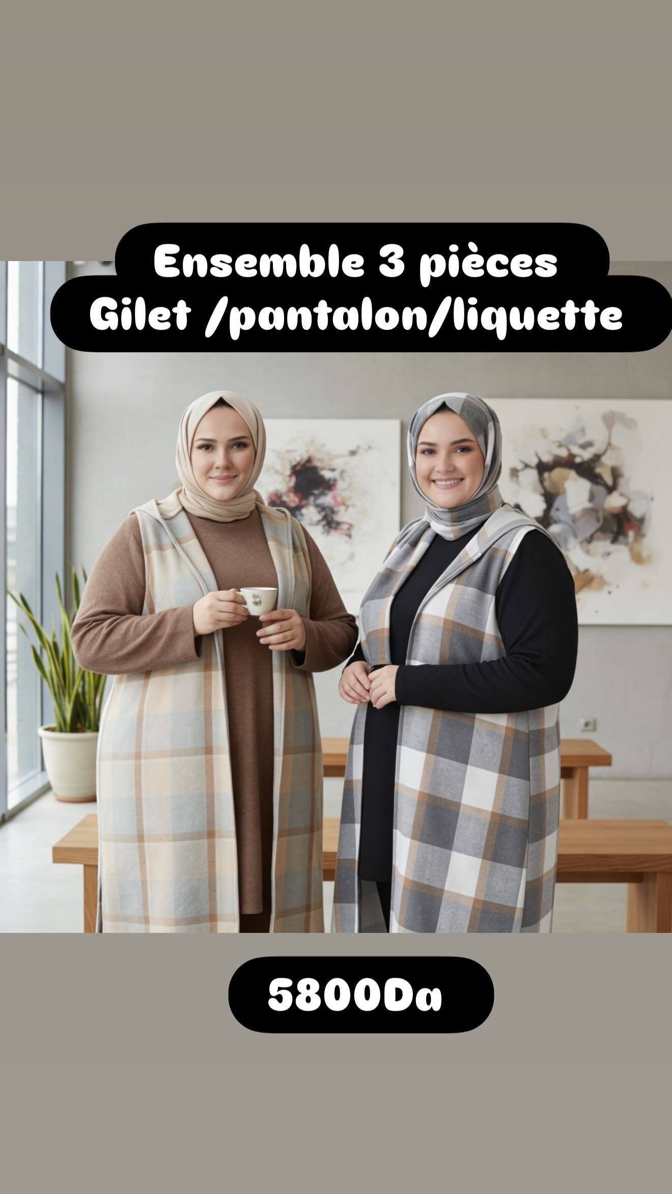 ensemble 3 pieces a carreaux